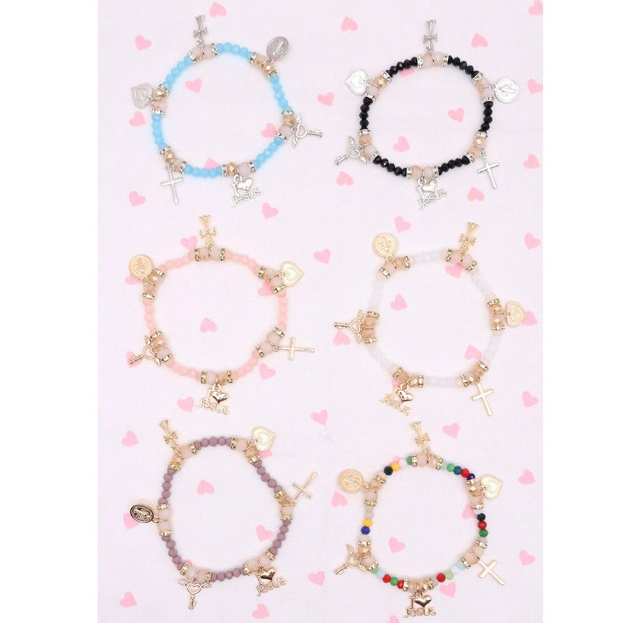 Religious Charm Stretch Bracelet with Crystal Rhinestones (ABR1385)