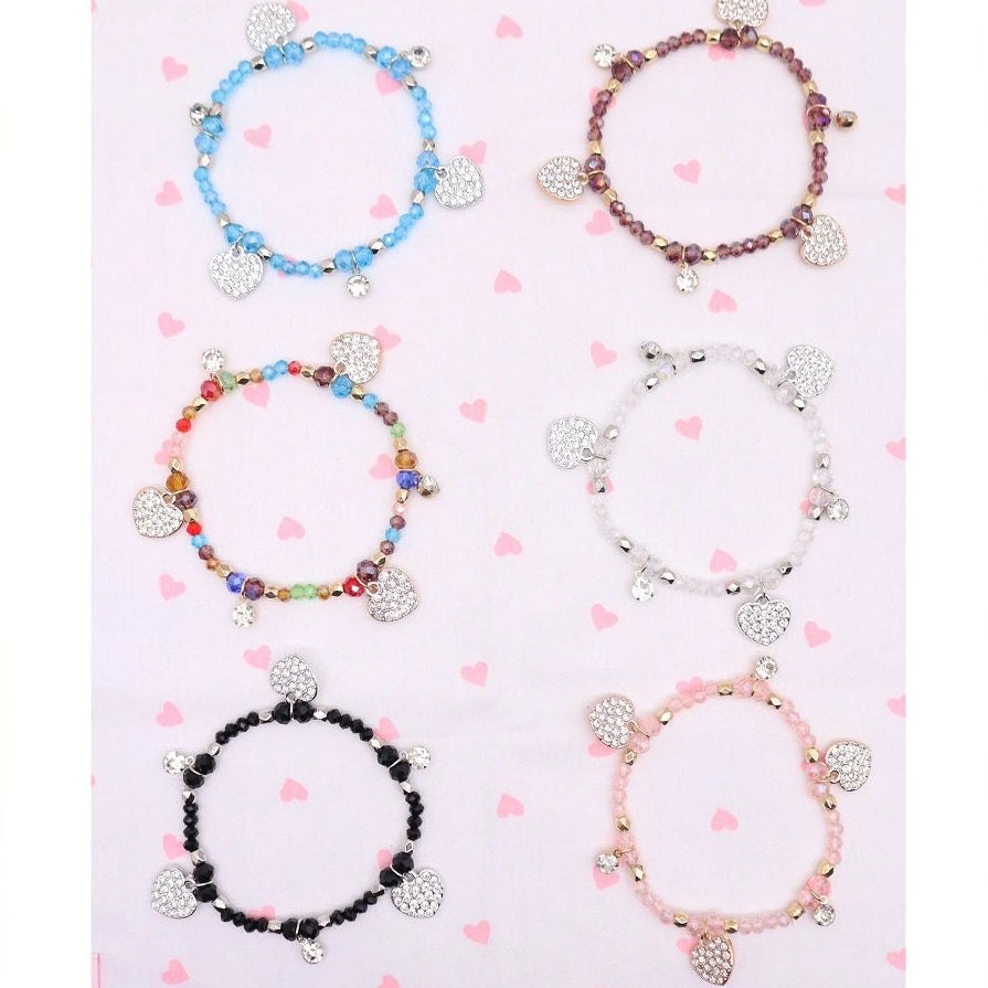 Sparkling Heart Charm Rhinestone Beaded Stretch Bracelet (ABR1387)