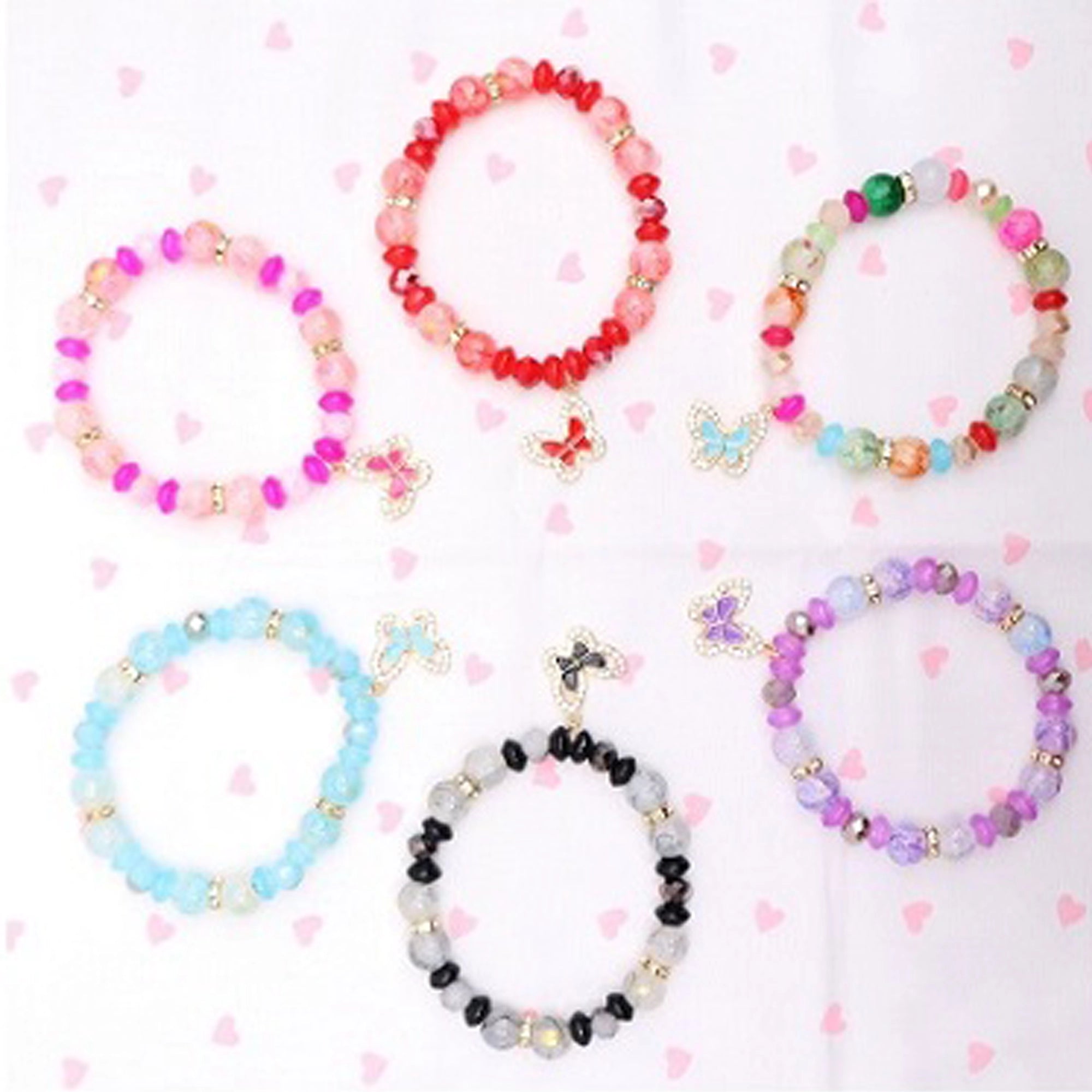 Sparkling Rhinestone Butterfly Beaded Stretch Bracelet (ABR1391) – Pack of 12 (ABR1391)
