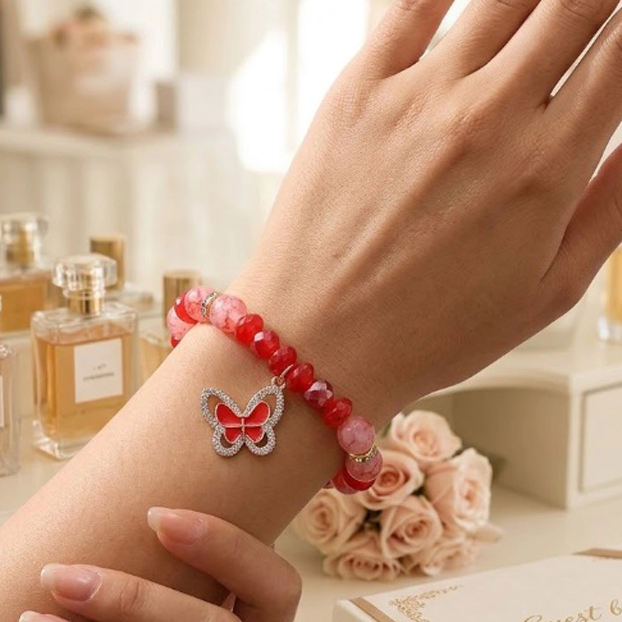 Sparkling Rhinestone Butterfly Beaded Stretch Bracelet (ABR1391) – Pack of 12 (ABR1391)