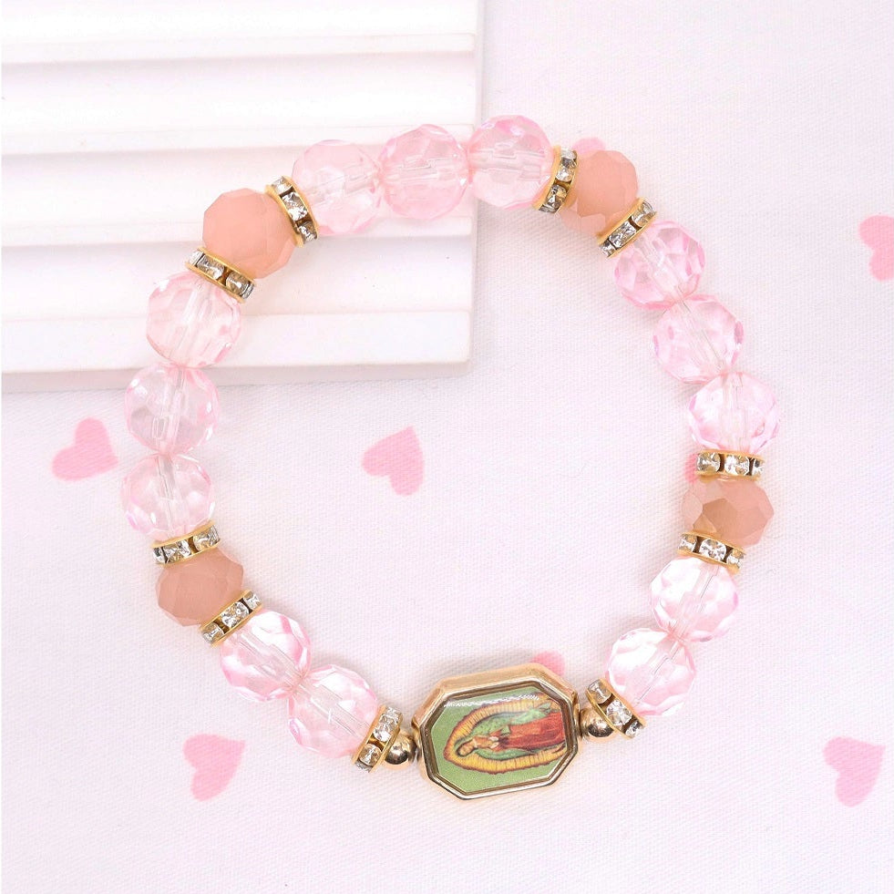 Our Lady of Guadalupe Beaded Stretch Bracelet – Crystal Rhinestone Religious Jewelry (ABR1396)