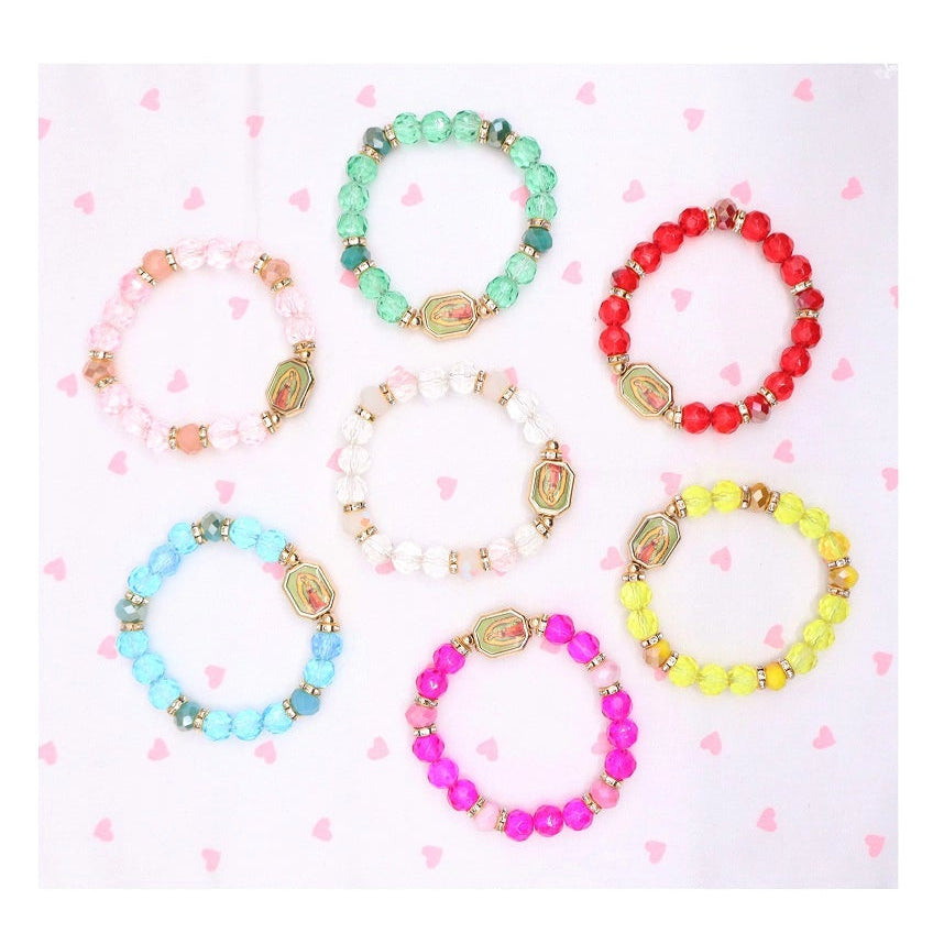 Our Lady of Guadalupe Beaded Stretch Bracelet – Crystal Rhinestone Religious Jewelry (ABR1396)