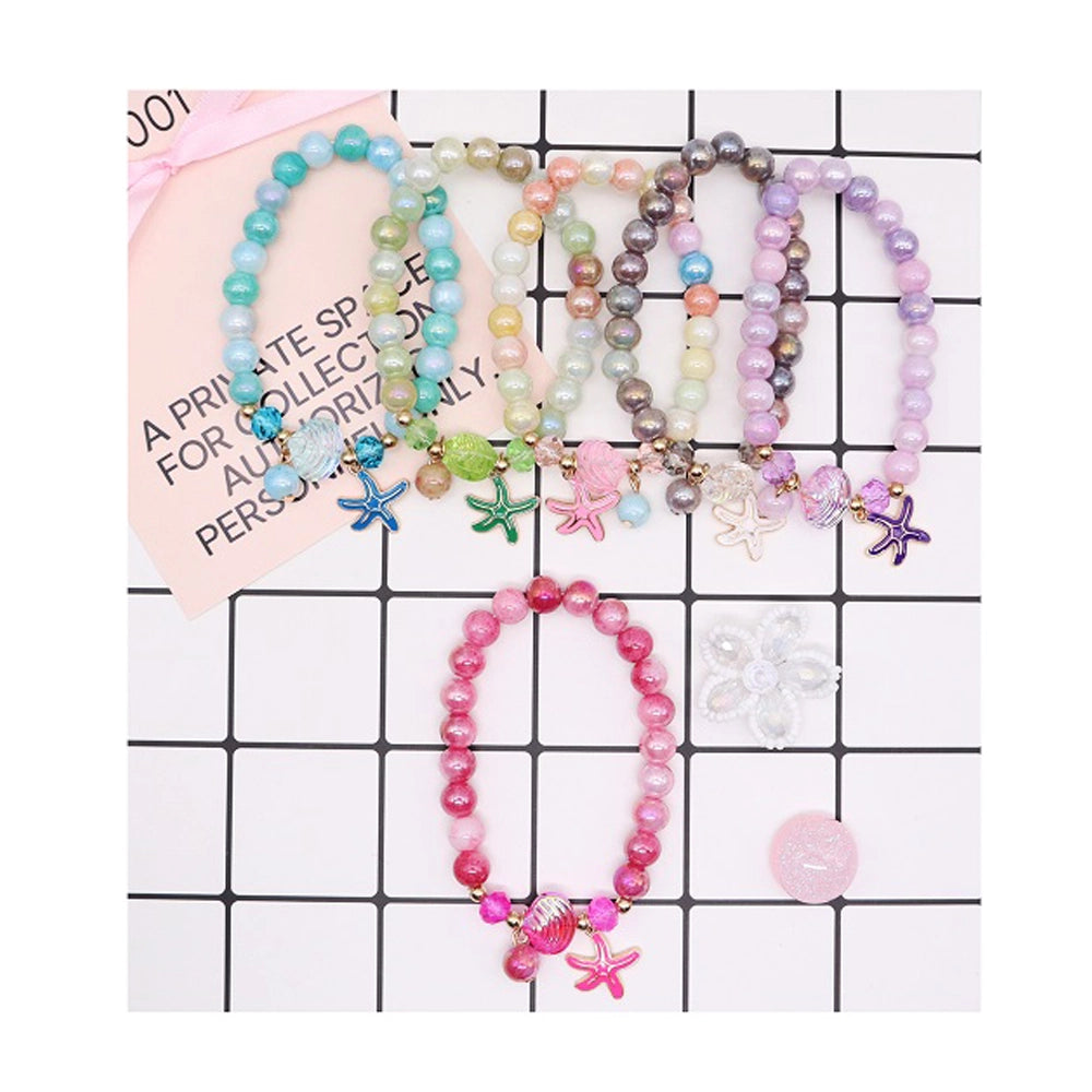 Ocean-Themed Iridescent Beaded Charm Bracelet with Starfish & Seashell (ABR1405)