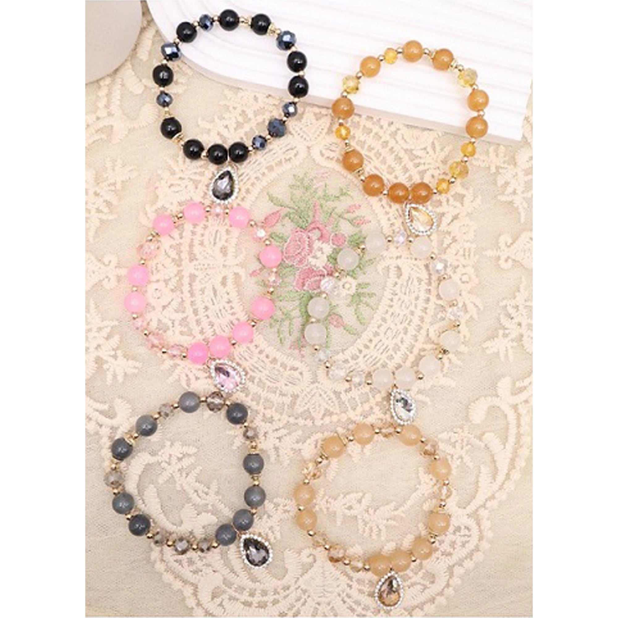 Elegant Rhinestone Charm Beaded Bracelet Stack – Stretch Layering Bracelets (ABR1425)