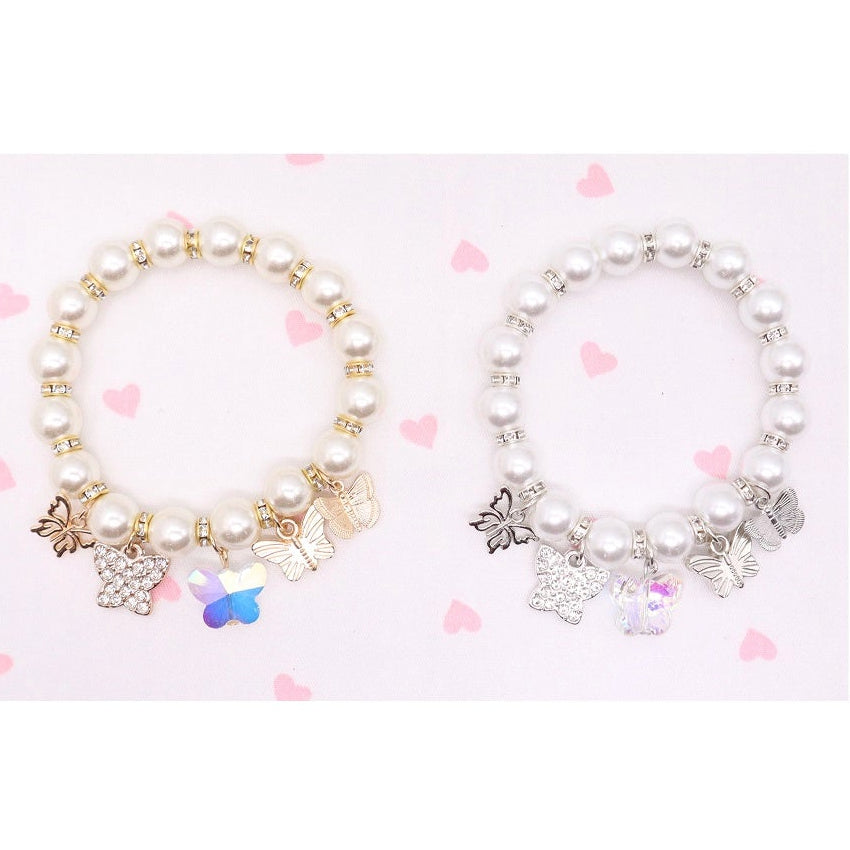 Elegant Butterfly Charm Pearl Bracelet (ABR1429)