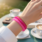 Vibrant Beaded Stretch Bracelet Set for Women | 3-Piece Layered Crystal & Gold Ball Elastic Stacking Bracelets (ABR1433)