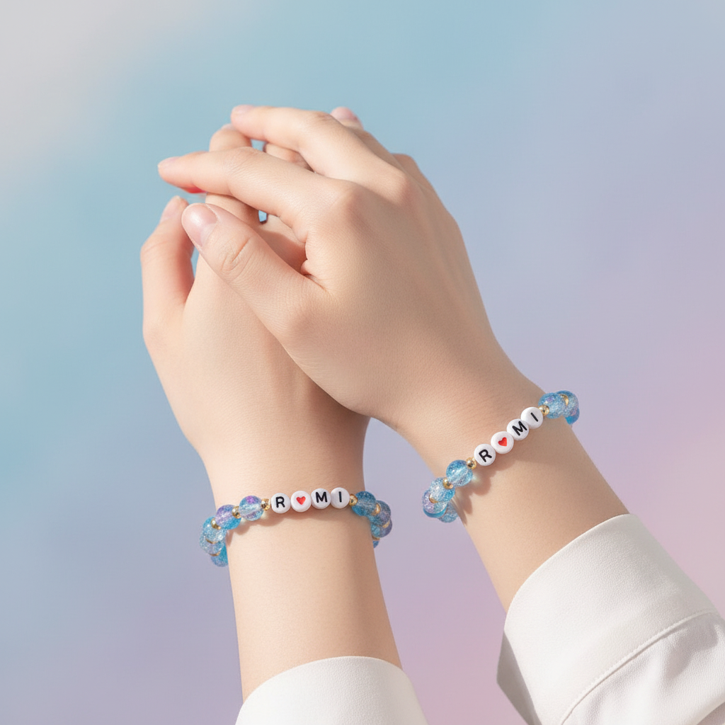 eaded Bracelets for Women & Girls – Personalized Colorful Crystal Bead Bracelet with Letter Beads (ABR1437)