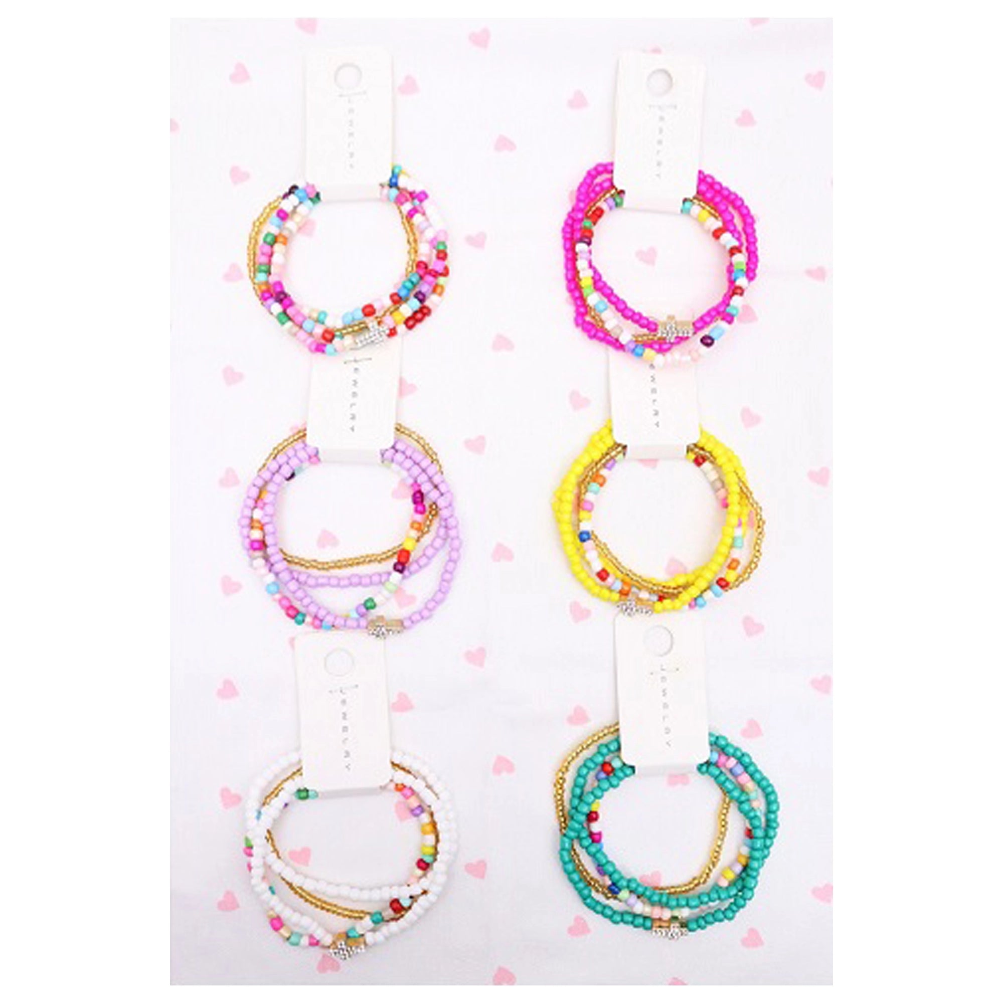 Colorful Beaded Stackable Bracelets Set with Crystal Cross Charm - Multi-Color Layered Seed Bead Bracelet Pack (ABR1441)