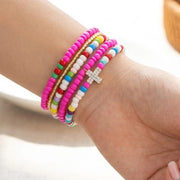 Colorful Beaded Stackable Bracelets Set with Crystal Cross Charm - Multi-Color Layered Seed Bead Bracelet Pack (ABR1441)