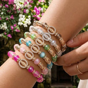 Rhinestone Beaded Stretch Bracelet with Oval Crystal Accents – Pack of 12 (ABR1450)