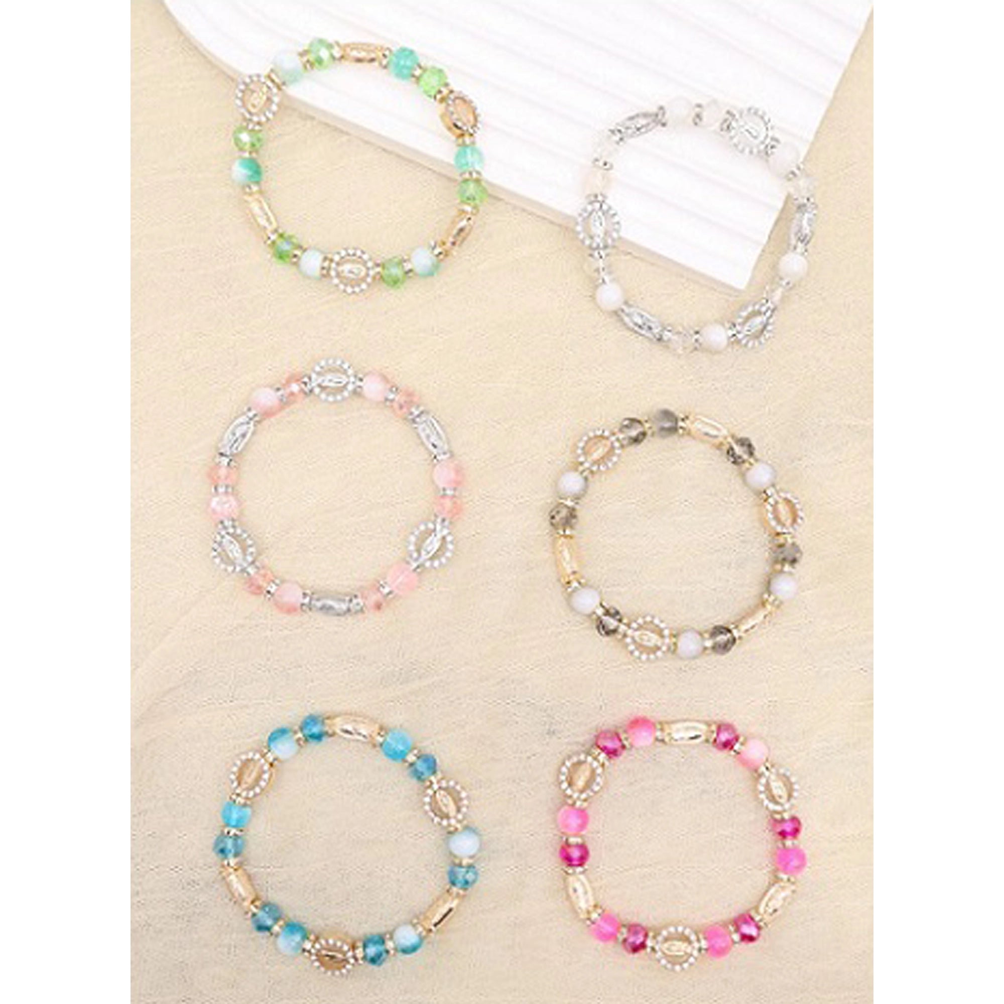 Rhinestone Beaded Stretch Bracelet with Oval Crystal Accents – Pack of 12 (ABR1450)