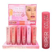 Miss Betty Delicate Lip Gloss Set – 24-Piece Super Color High-Shine Hydrating Liquid Lipstick Bulk Display Box (ACO2165)