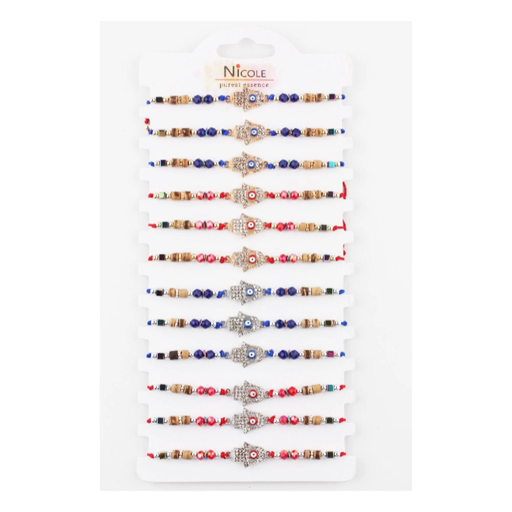 Boho Hamsa & Evil Eye Protection Bracelet Set (12-Pack) - Adjustable