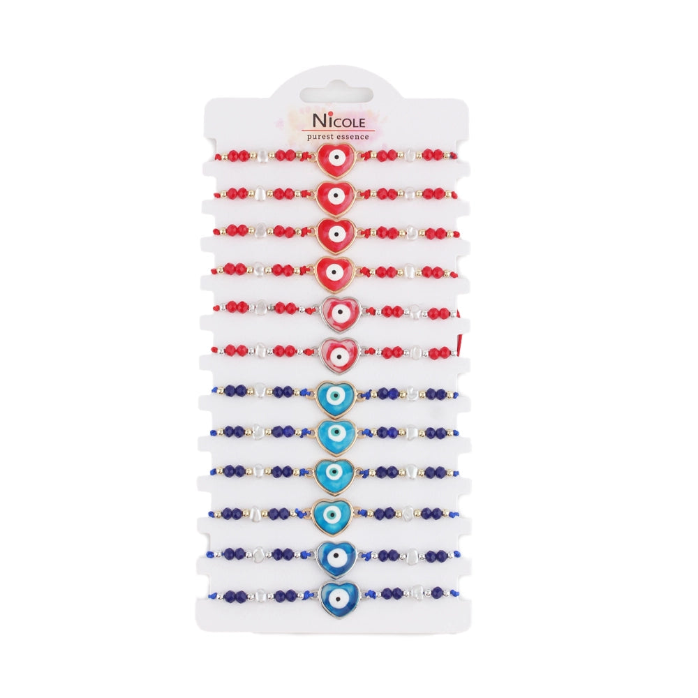 Evil Eye Heart Charm Protection Bracelet - Red & Blue Kabbalah String Adjustable