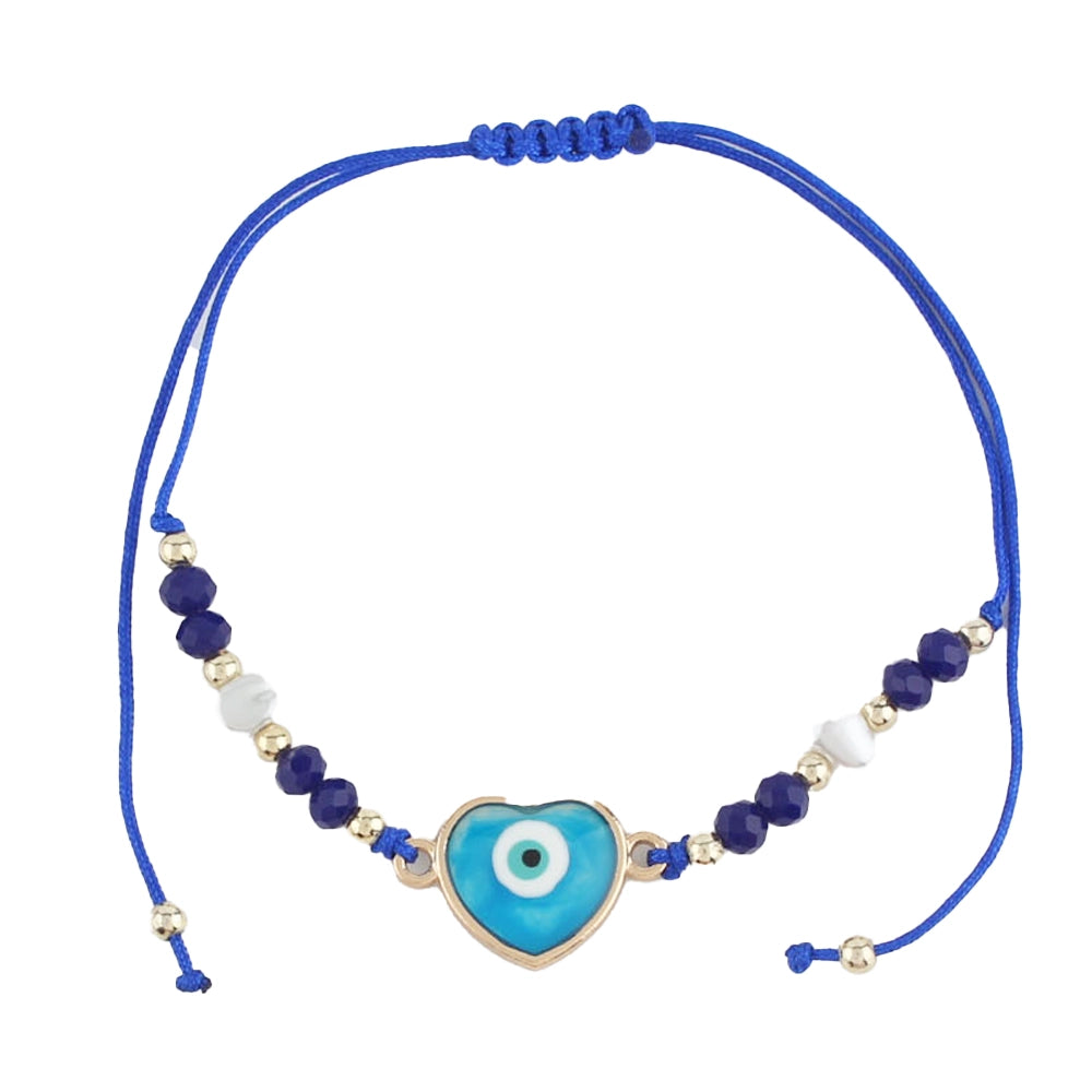 Evil Eye Heart Charm Protection Bracelet - Red & Blue Kabbalah String Adjustable