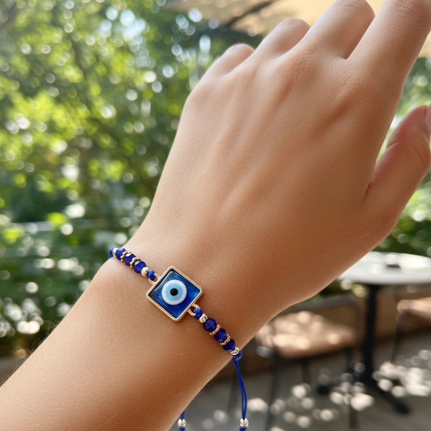 Evil Eye Protection Bracelet Set - Adjustable Red & Blue Nazar Charms