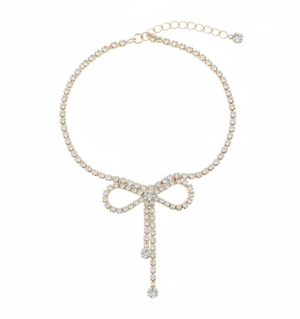 Elegant Rhinestone Bow Anklet - Adjustable Foot Jewelry