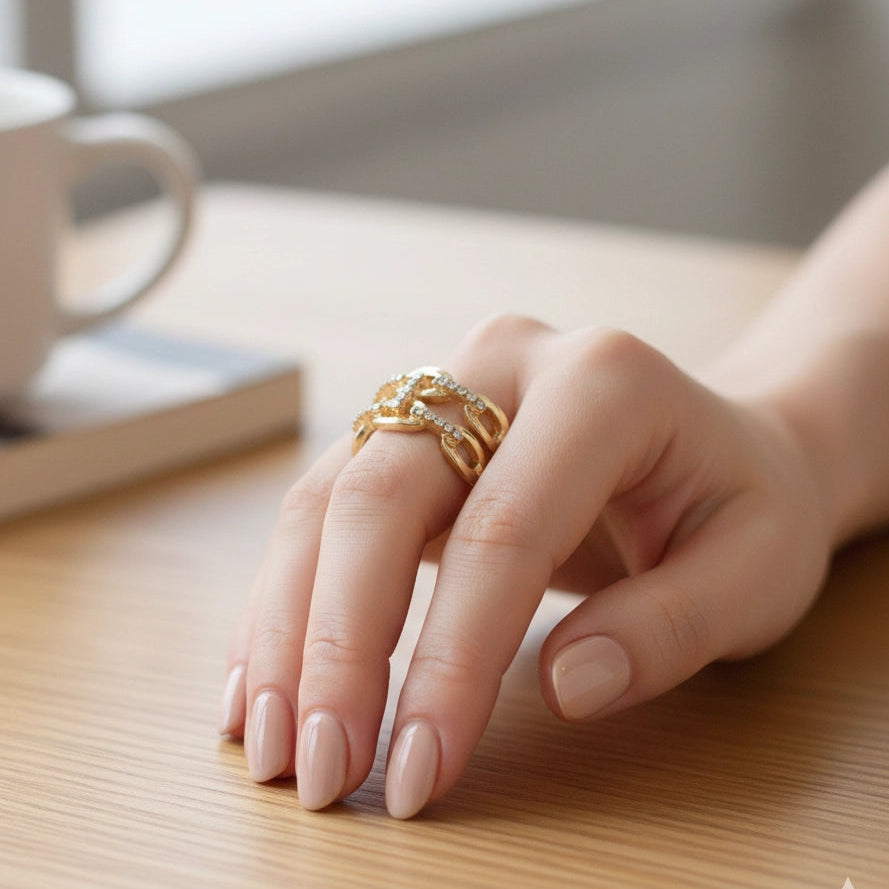 Dazzling Interlocking Chain Link Statement Ring