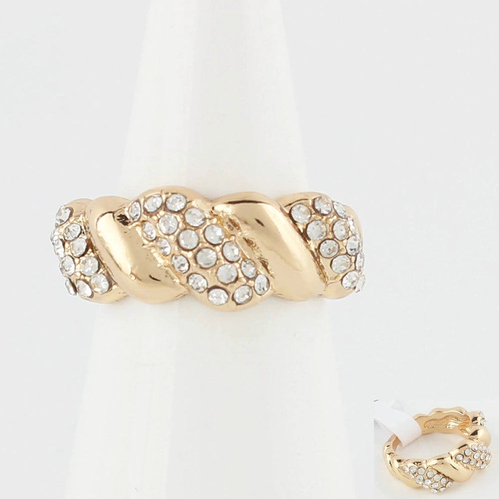 Dazzling Pave Crystal Twisted Statement Ring | Gold & Silver Tone
