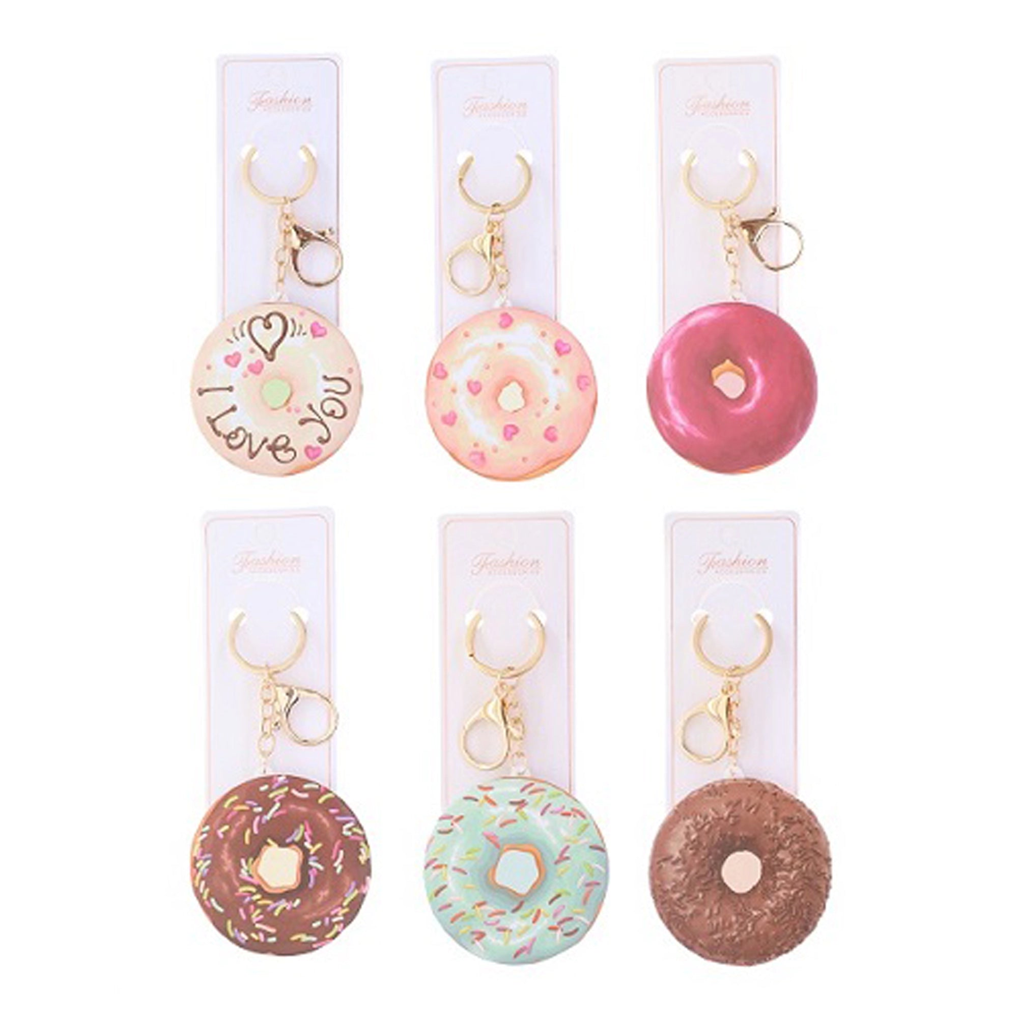 Cute Donut Keychain with Compact Mirror | Novelty Bag Charm & Pocket Mirror Gift (ACO1161)