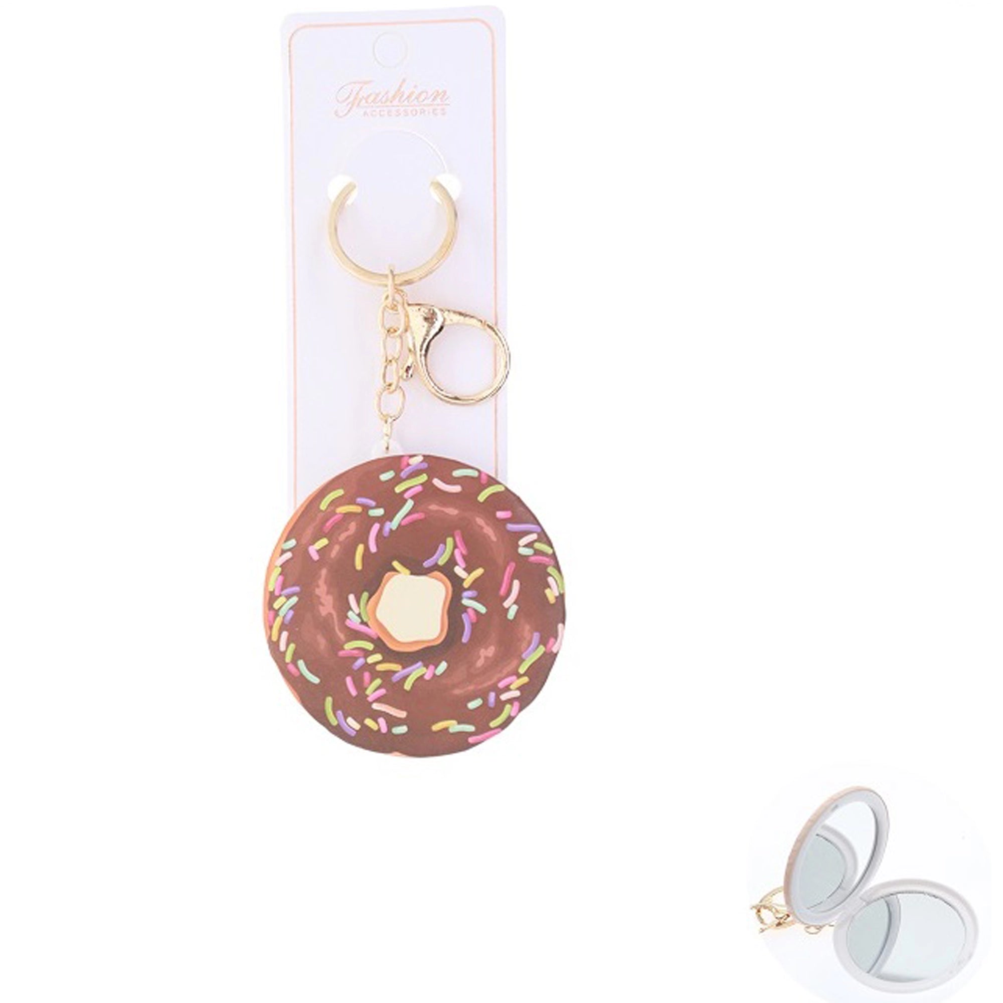 Cute Donut Keychain with Compact Mirror | Novelty Bag Charm & Pocket Mirror Gift (ACO1161)