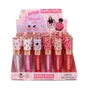 Kathy Kelly Glitter Lip Gloss Set – 24-Piece Bulk Display Box, High-Shine Shimmer Lip Oil, Long-Lasting Hydrating Lip Glaze Pack (ACO2139)