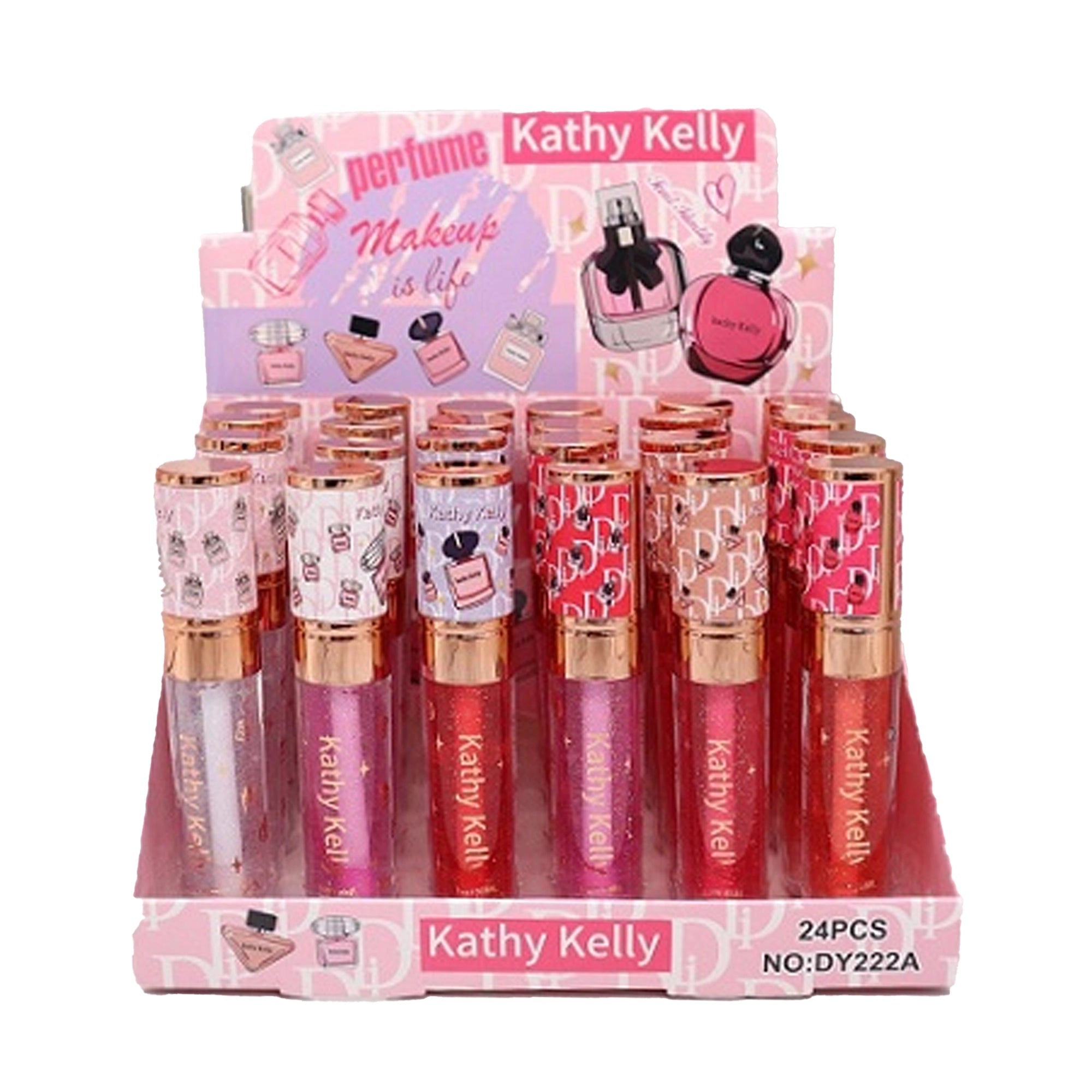 Kathy Kelly Glitter Lip Gloss Set – 24-Piece Bulk Display Box, High-Shine Shimmer Lip Oil, Long-Lasting Hydrating Lip Glaze Pack (ACO2139)