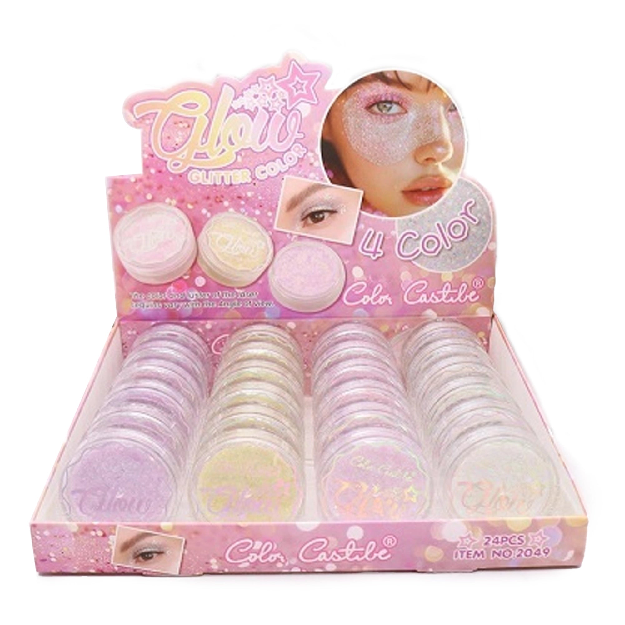 Color Castile 4-Color Glow Glitter Makeup Set – 24-Piece Bulk Display Box | Holographic Face, Body, and Eye Cosmetic Glitter Pots (ACO2154)