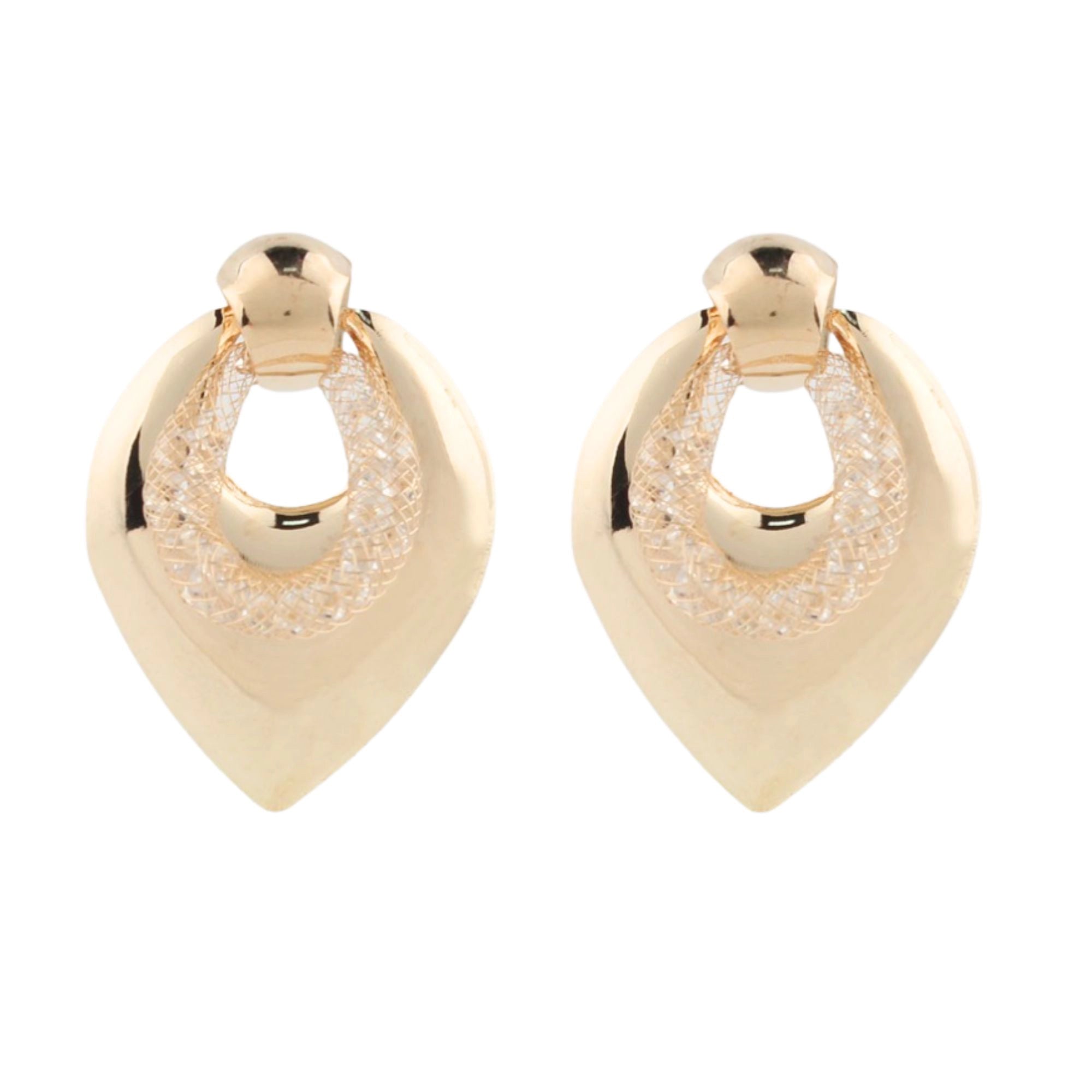 Geometric Drop Earrings with Crystal Mesh Detail