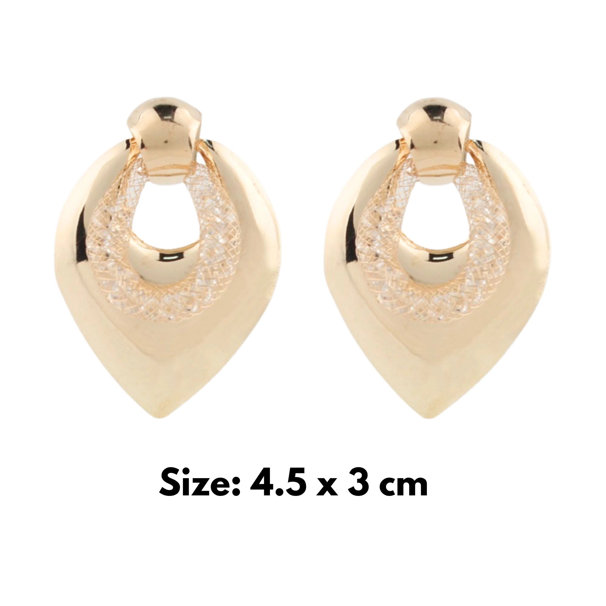 Geometric Drop Earrings with Crystal Mesh Detail