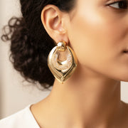 Geometric Drop Earrings with Crystal Mesh Detail