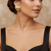 4cm Ribbed Heart Statement Stud Earrings (Dual Tone