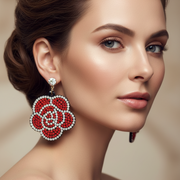 Sparkling Rhinestone Flower Dangle Earrings – Statement Floral Drop Earrings for Women (AER1160)