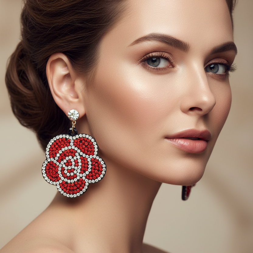 Sparkling Rhinestone Flower Dangle Earrings – Statement Floral Drop Earrings for Women (AER1160)