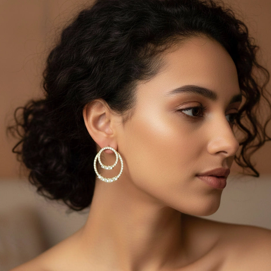 Double Layer Rhinestone Hoop Earrings (Tri-Tone Sparkle)