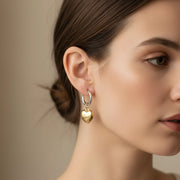 5cm Two-Tone Heart Dangle Hoop Earrings