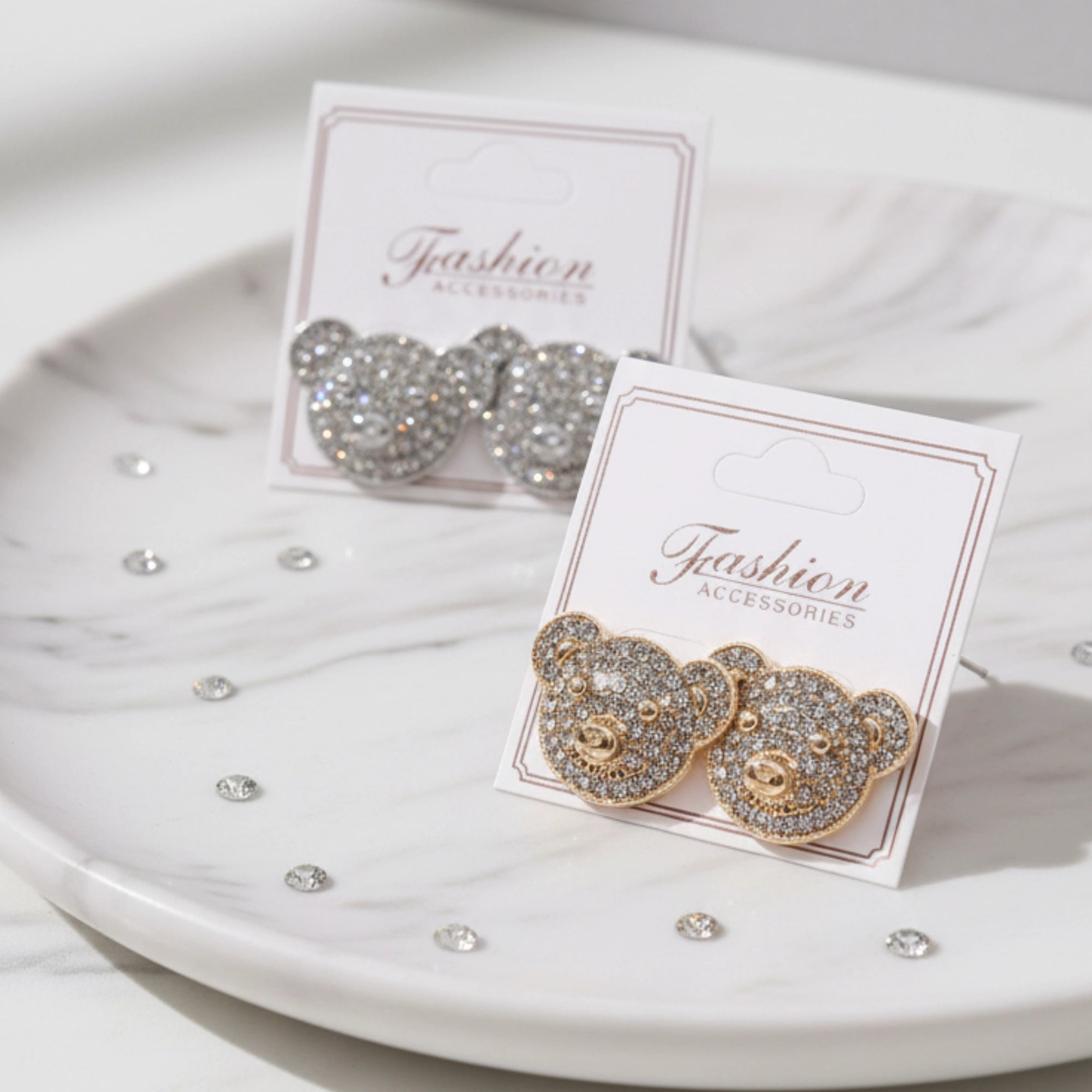 Sparkling Teddy Bear Stud Earrings | Pave Crystal Charm Jewelry