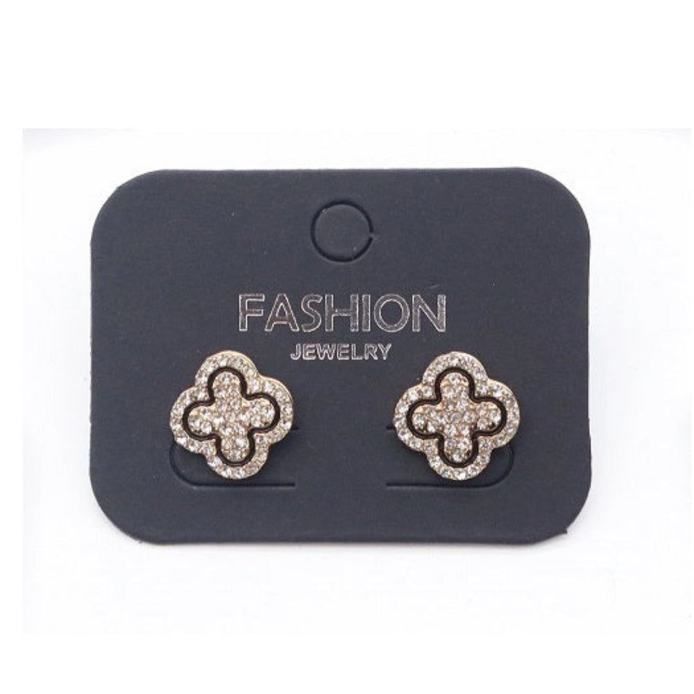 Sparkling Rhinestone Four-Leaf Clover Stud Earrings - Elegant Fashion Jewelry (AER1679)