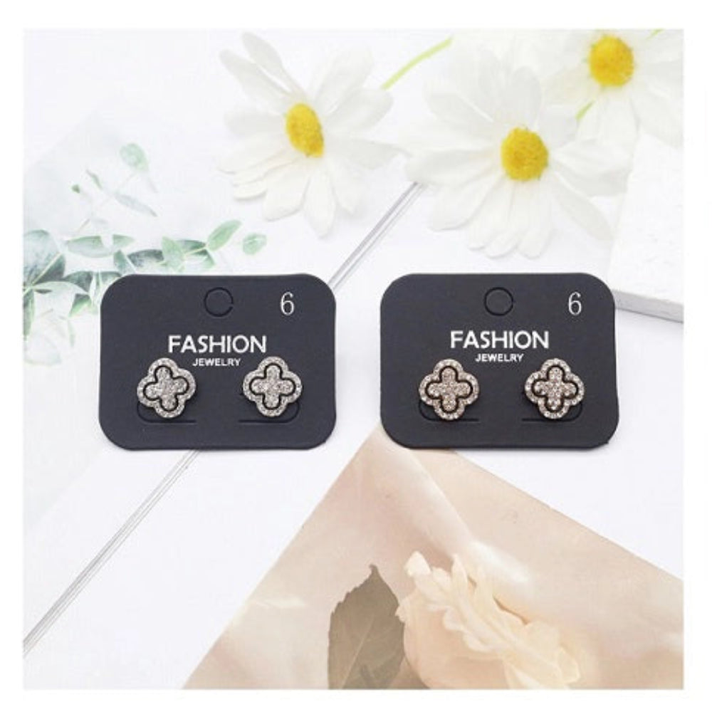 Sparkling Rhinestone Four-Leaf Clover Stud Earrings - Elegant Fashion Jewelry (AER1679)