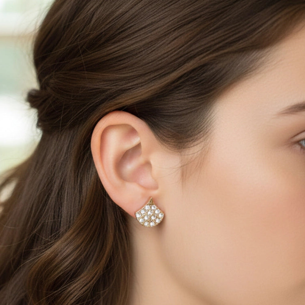 Mermaid Scale Stud Earring Set | Rhinestone Fan Jewelry | Pearl & Crystal Triangle Earrings