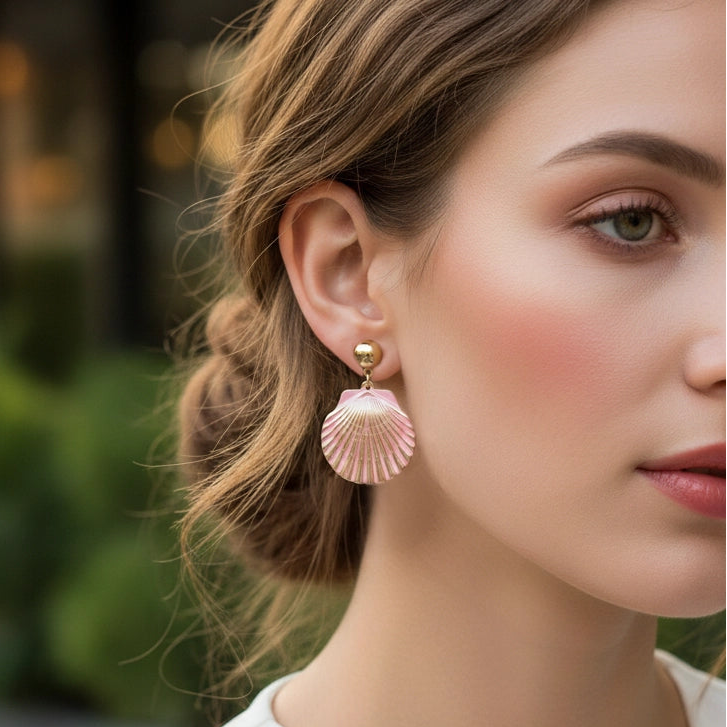 Tropical Scallop Shell Statement Drop Earrings (AER1752)