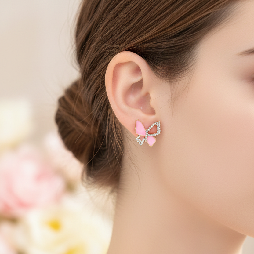 Sparkling Butterfly Stud Earrings for Women – Cute Rhinestone & Enamel Animal Ear Studs, Minimalist Crystal Statement Jewelry (AER1776)