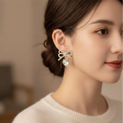 Sparkling Rhinestone Bow & Heart Dangle Earrings (AER1819)