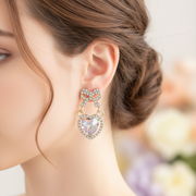 Sparkling Bow & Crystal Heart Dangle Earrings – Coquette Rhinestone Drop Earrings for Women (AER1822)
