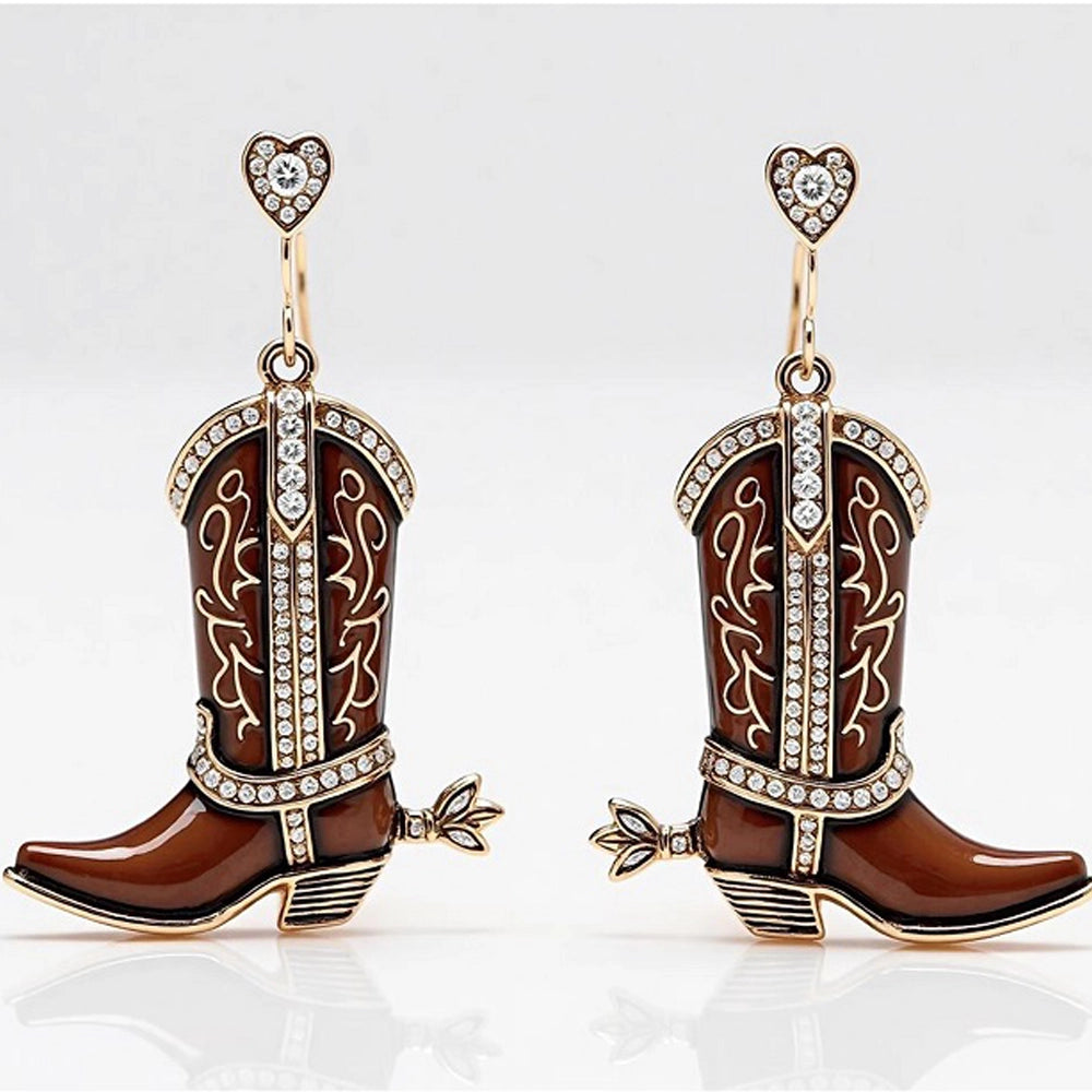 Western Rhinestone Cowboy Boot Drop Earrings (AER1844)