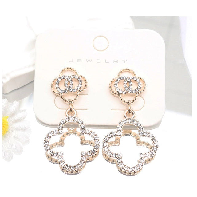 Elegant Crystal Clover Dangle Earrings – Sparkling Quatrefoil Drop Jewelry (AER1846)