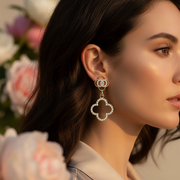 Elegant Crystal Clover Dangle Earrings – Sparkling Quatrefoil Drop Jewelry (AER1846)