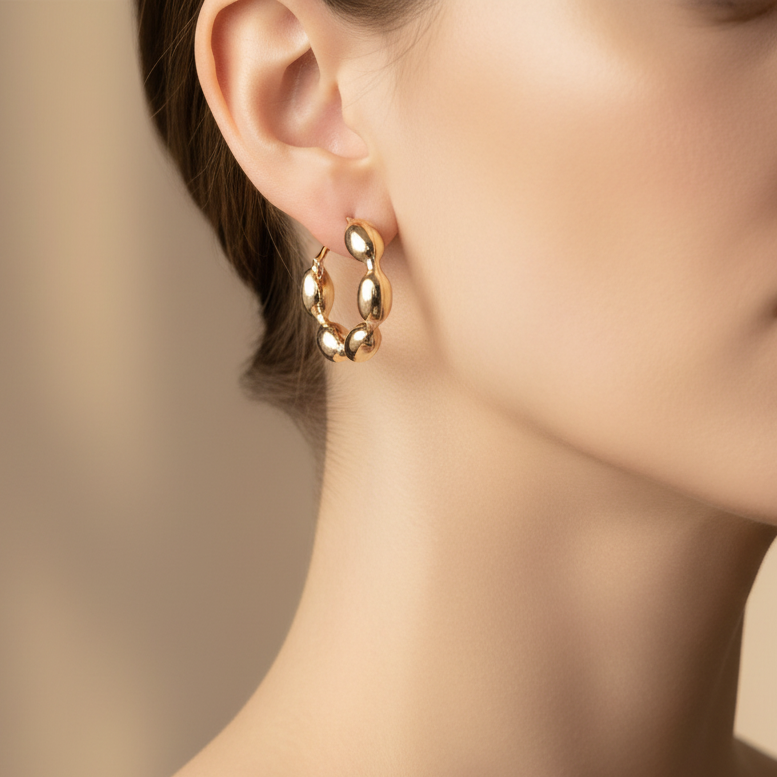 Chunky Beaded Hoop Earrings for Women – Textured Metallic Statement Huggies in Gold and Silver (AER1853)