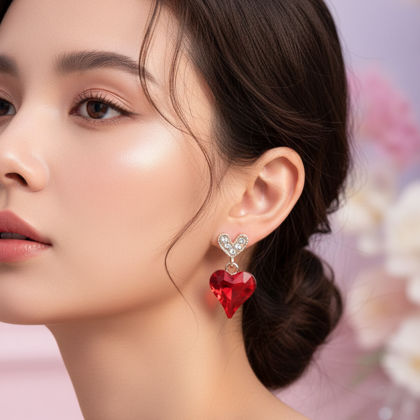 Romantic Crystal Heart Drop Earrings – Sparkling Valentine’s Day Dangle Earrings for Women (AER1861)