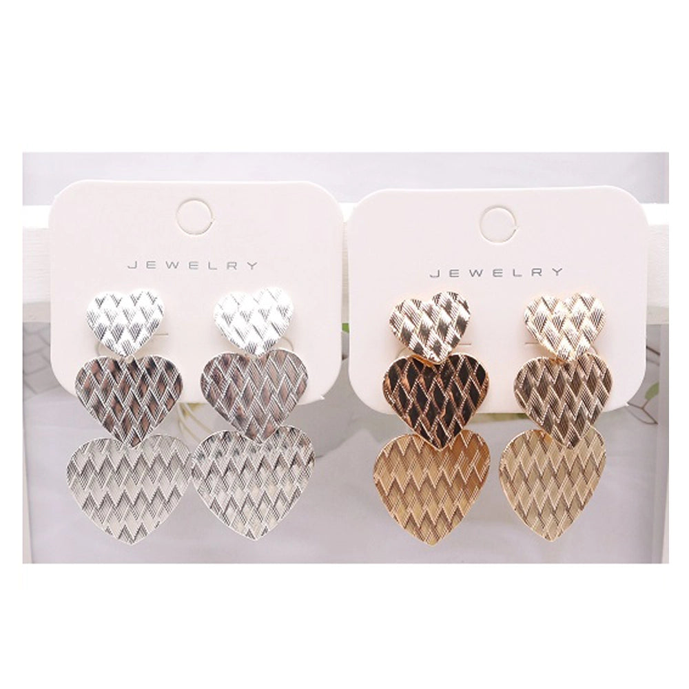 Triple Tiered Textured Heart Earrings (AER1869)